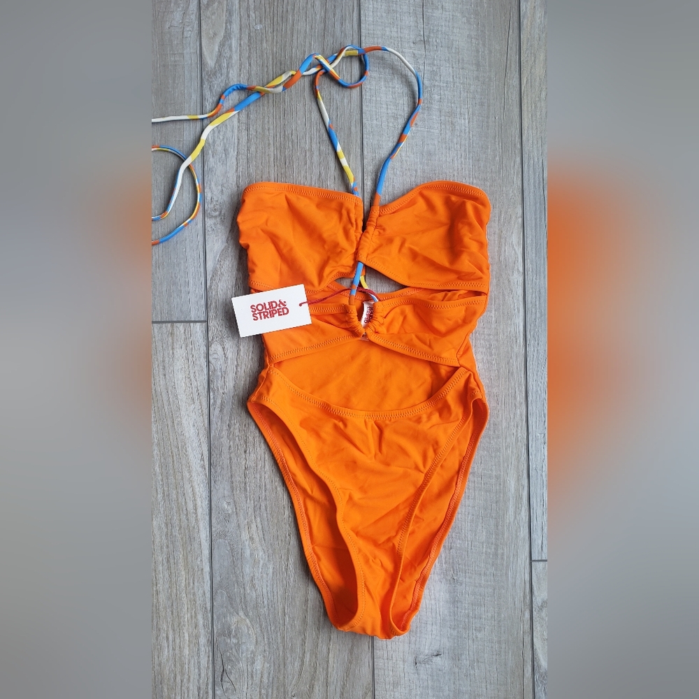 Solid and Striped One Piece Swimsuit